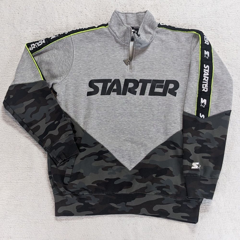 Vtg Starter Black Label 1/4 Zip Pullover Fleece Sweatshirt Jacket Men's Large